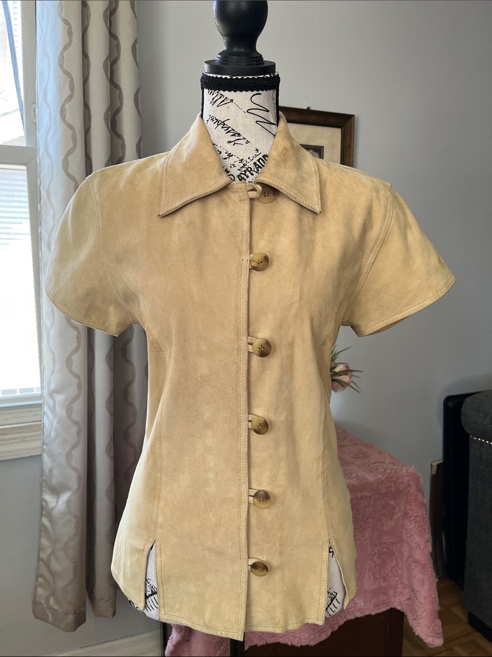Vintage Women's Suede Goblincore Short-Sleeve Fairy Grunge Button Up Boho Shirt